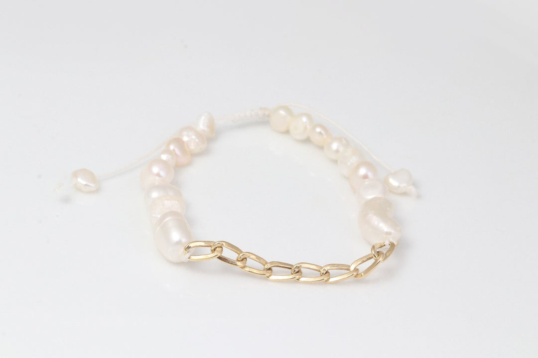 Chain and Pearl Bracelet (Newsha New) | Adjustable Bracelet | Stacking Bracelet | Valentine Gift | Pearl Jewellery | 18k Gold Bracelet